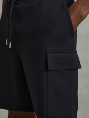 Reiss Navy Blue Oliver Interlock Jersey Drawstring Shorts - Image 3 of 6