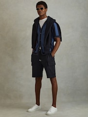 Reiss Navy Blue Oliver Interlock Jersey Drawstring Shorts - Image 4 of 6