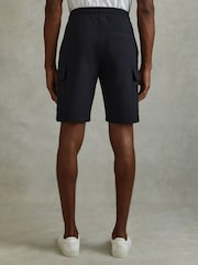 Reiss Navy Blue Oliver Interlock Jersey Drawstring Shorts - Image 5 of 6