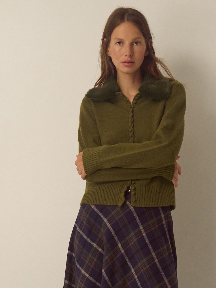 Monsoon Flo Faux Fur Collar Cardigan - صورة 1 من 4 Monsoon Flo Faux Fur Collar Cardigan - صورة 1 من 4