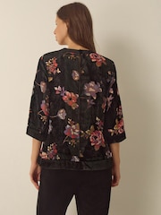 Monsoon Black Abril Floral Devoré Velvet Top - Image 3 of 5