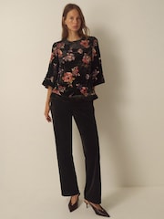 Monsoon Black Abril Floral Devoré Velvet Top - Image 4 of 5