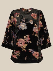 Monsoon Black Abril Floral Devoré Velvet Top - Image 5 of 5