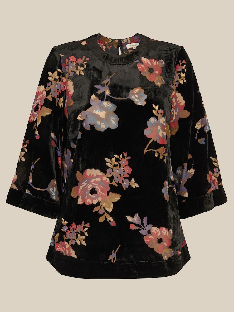 Monsoon Black Abril Floral Devoré Velvet Top - Image 5 of 5