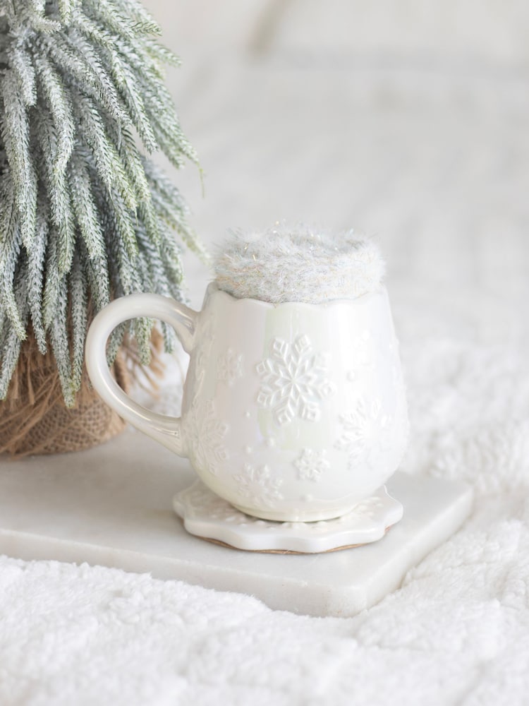 Something Different White Iridescent Snowflake Mug, Coaster and Socks Set - Image 1 of 4 Something Different White Iridescent Snowflake Mug, Coaster and Socks Set - Image 1 of 4