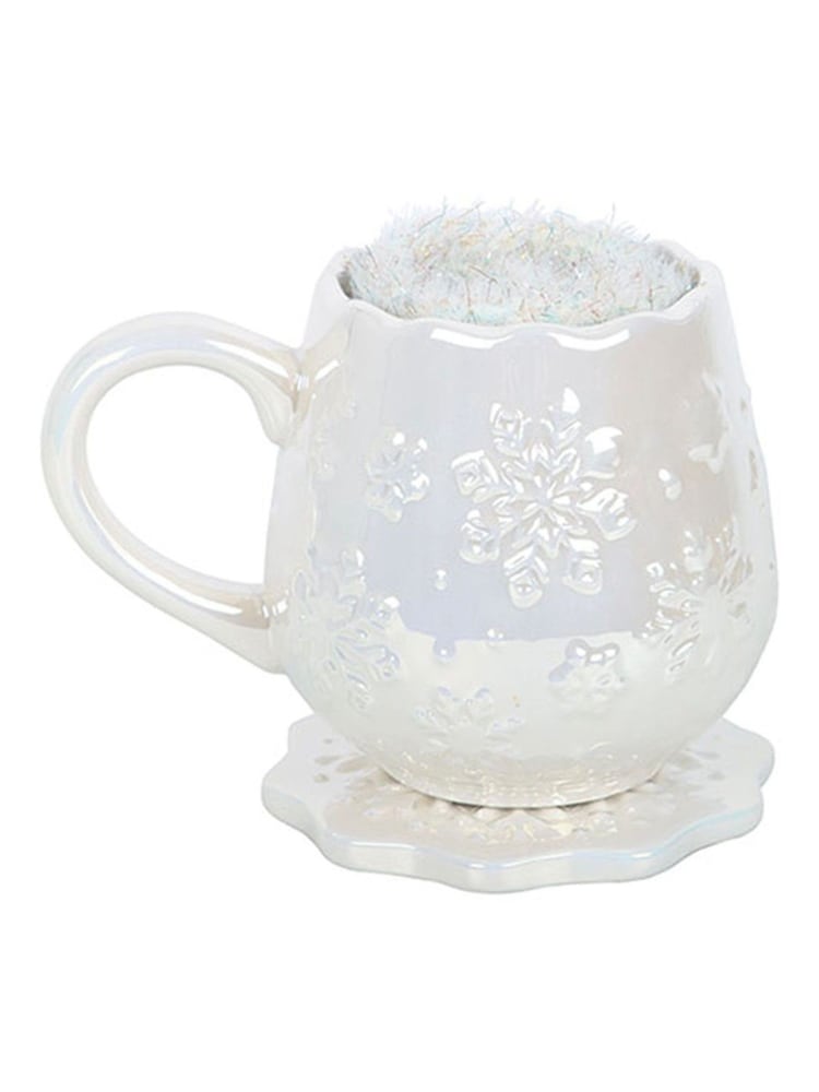 Something Different White Iridescent Snowflake Mug, Coaster and Socks Set - Image 2 of 4 Something Different White Iridescent Snowflake Mug, Coaster and Socks Set - Image 2 of 4