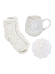 Something Different White Iridescent Snowflake Mug, Coaster and Socks Set - Image 4 of 4