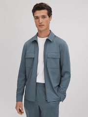 Reiss Steel Blue Hylo Technical Zip-Through Jacket - Image 1 of 6