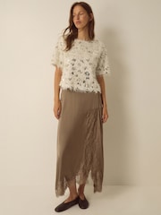 Monsoon Cream Saskia Short Sleeve Sequin Fringe Top - Image 4 of 6