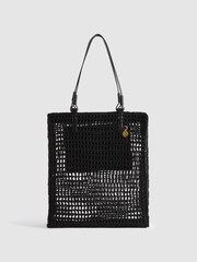 Reiss Black Raya Waxed Woven Tote Bag - Image 1 of 5
