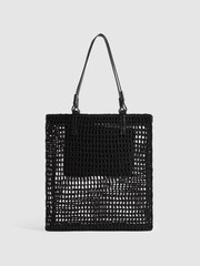Reiss Black Raya Waxed Woven Tote Bag - Image 3 of 5