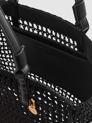 Reiss Black Raya Waxed Woven Tote Bag - Image 4 of 5