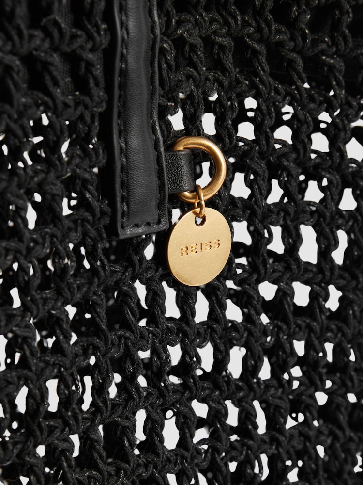 Reiss Black Raya Waxed Woven Tote Bag - Image 5 of 5