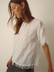 Monsoon Cream Fadia Short Sleeve Fringe Top - Image 1 of 4