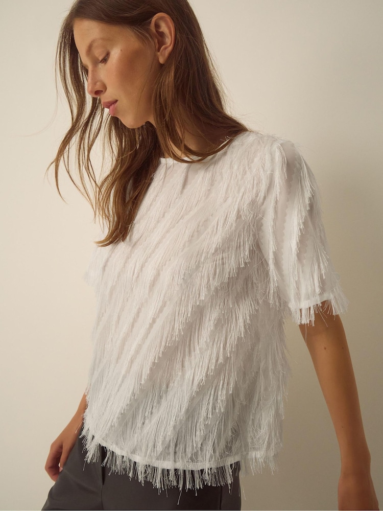 Monsoon Cream Fadia Short Sleeve Fringe Top - Image 1 of 4 Monsoon Cream Fadia Short Sleeve Fringe Top - Image 1 of 4
