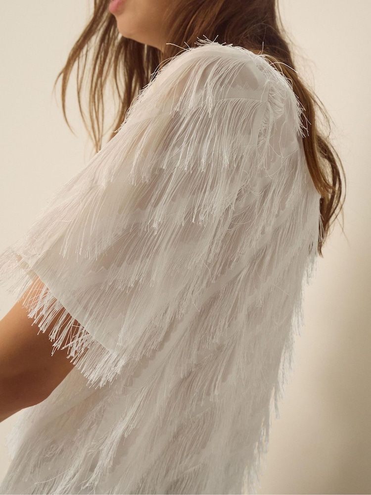 Monsoon Cream Fadia Short Sleeve Fringe Top - Image 2 of 4 Monsoon Cream Fadia Short Sleeve Fringe Top - Image 2 of 4