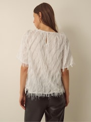 Monsoon Cream Fadia Short Sleeve Fringe Top - Image 3 of 4
