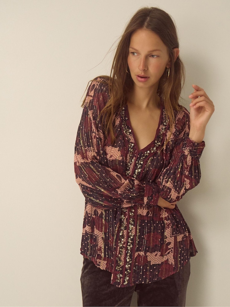 Monsoon Poppy V-Neck Embellished Patchwork Blouse - Εικόνα 1 από 4
