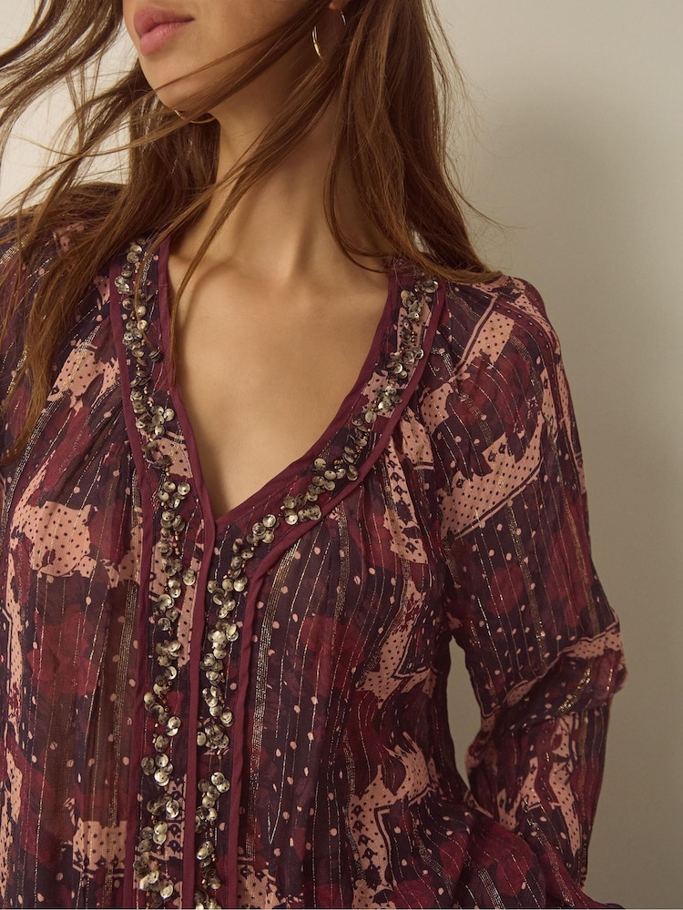 Monsoon Poppy V-Neck Embellished Patchwork Blouse - Εικόνα 2 από 4