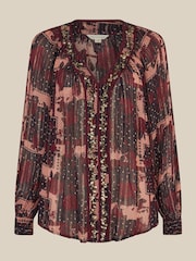 Monsoon Red Poppy V-Neck Embellished Patchwork Blouse - Image 5 of 5
