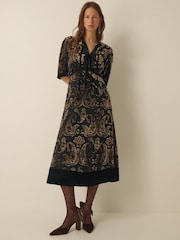 Monsoon Green Jaz V-Neck Paisley Devoré Midi Dress - Image 1 of 5