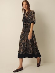 Monsoon Green Jaz V-Neck Paisley Devoré Midi Dress - Image 2 of 5