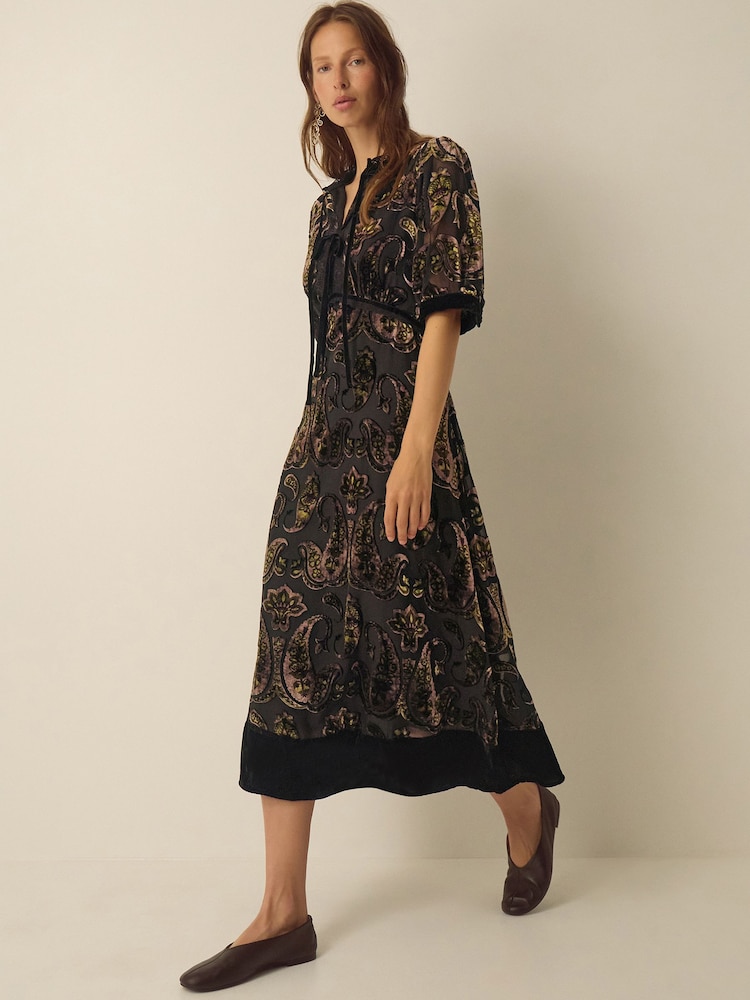 Monsoon Green Jaz V-Neck Paisley Devoré Midi Dress - Image 2 of 5 Monsoon Green Jaz V-Neck Paisley Devoré Midi Dress - Image 2 of 5