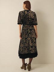 Monsoon Green Jaz V-Neck Paisley Devoré Midi Dress - Image 3 of 5