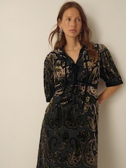 Monsoon Green Jaz V-Neck Paisley Devoré Midi Dress - Image 4 of 5