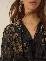 Monsoon Green Jaz V-Neck Paisley Devoré Midi Dress - Image 5 of 5