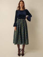 Monsoon Viola Check Print Velvet Midi Dress - Εικόνα 1 από 5
