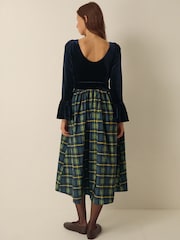 Monsoon Viola Check Print Velvet Midi Dress - Εικόνα 3 από 5