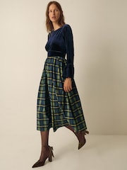 Monsoon Viola Check Print Velvet Midi Dress - Εικόνα 4 από 5