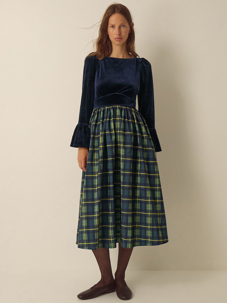 Monsoon Viola Check Print Velvet Midi Dress - Εικόνα 5 από 5