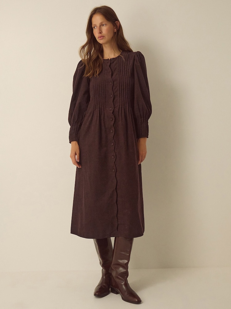 Monsoon Cosima Long Sleeve Scallop Corduroy Midi Dress - Εικόνα 1 από 4