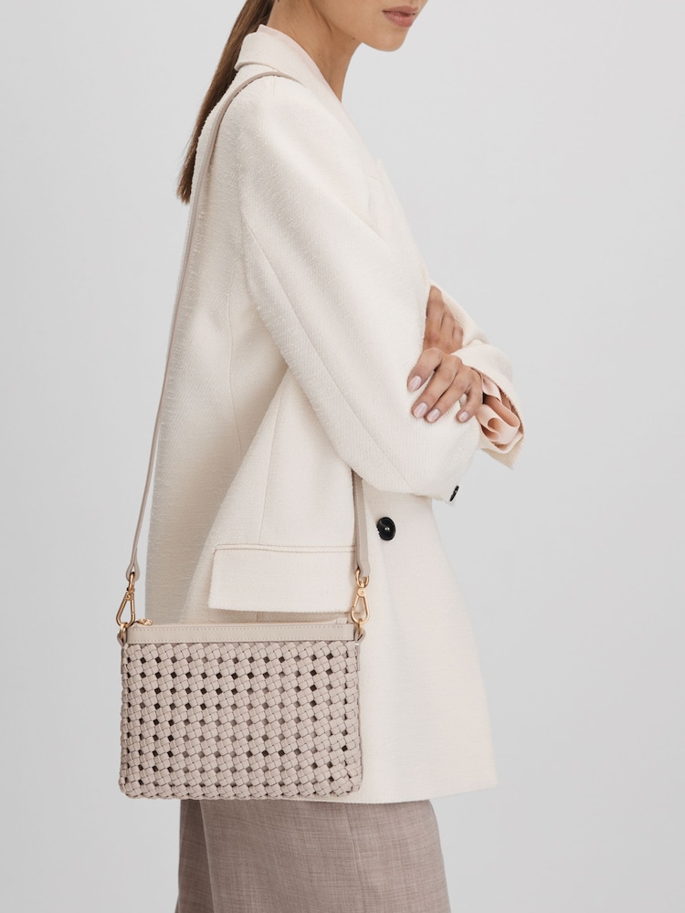 Reiss Off White Brompton Leather Raffia Pouch Bag - Image 2 of 5