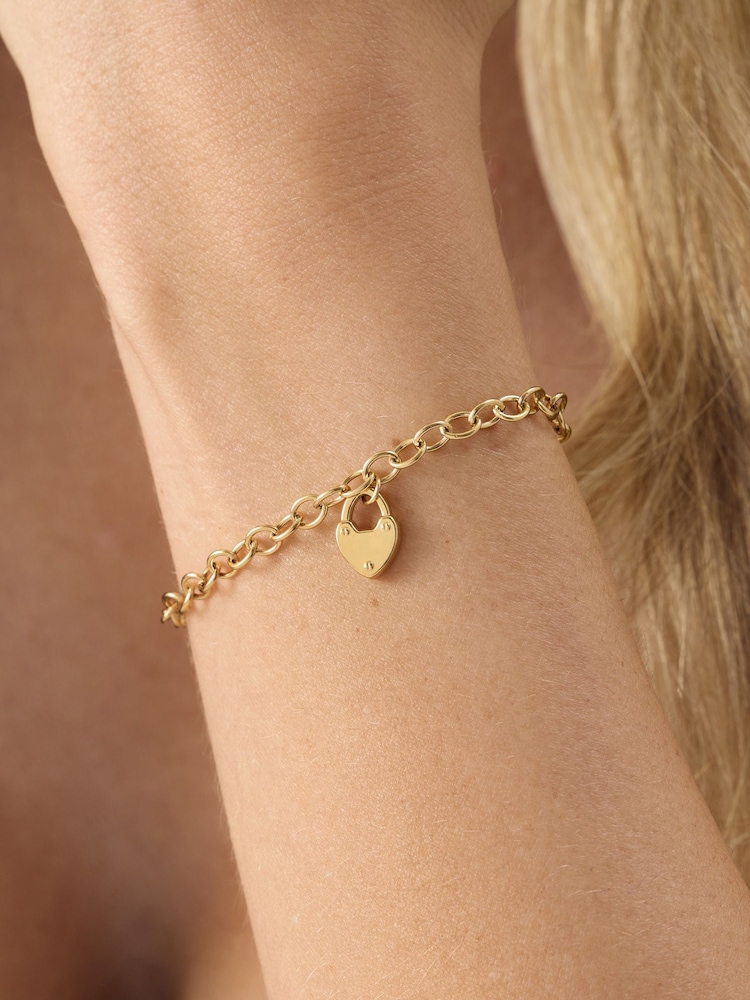Abbott Lyon Gold Love Locks Charm 14ct Gold Plated Bracelet - Image 1 of 3 Abbott Lyon Gold Love Locks Charm 14ct Gold Plated Bracelet - Image 1 of 3