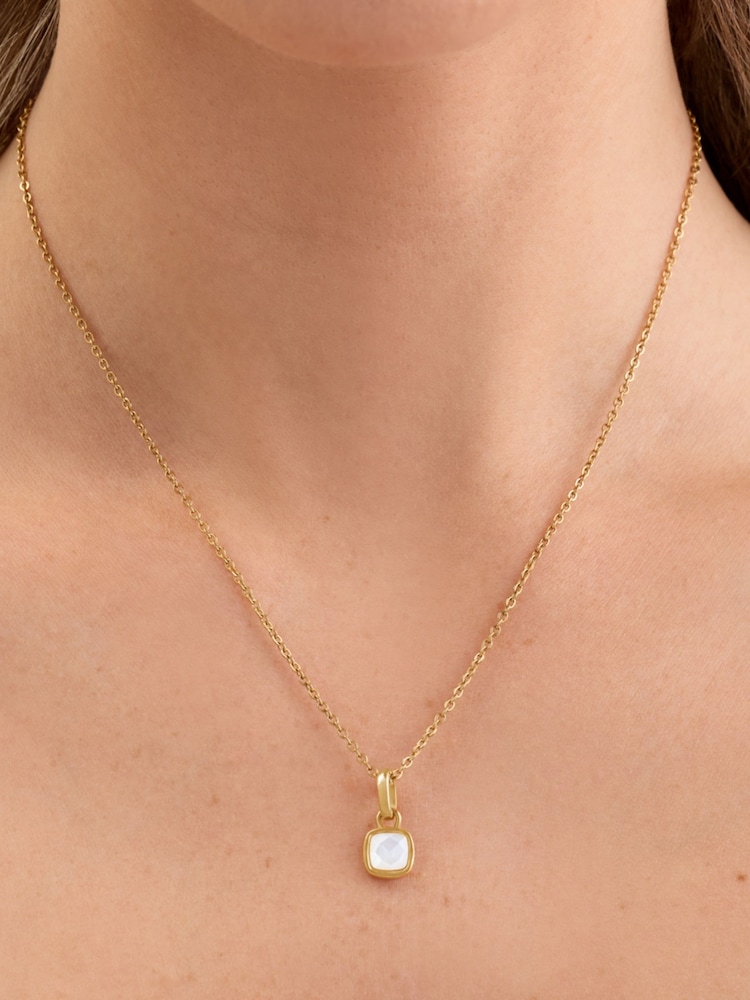Abbott Lyon Gold Plated Mother of Pearl Cushion Huggie 18ct Necklace - Image 1 of 3 Abbott Lyon Gold Plated Mother of Pearl Cushion Huggie 18ct Necklace - Image 1 of 3