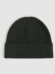 Reiss Forest Green Chaise Merino Wool Ribbed Beanie Hat - Image 1 of 4