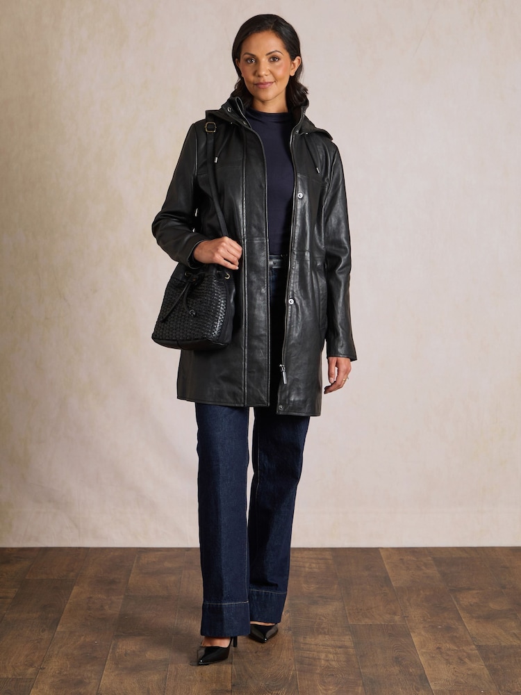 Lakeland Leather Black Arndale Hooded Coat - Image 5 of 5 Lakeland Leather Black Arndale Hooded Coat - Image 5 of 5