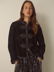 Monsoon Black Viola Beaded Frogging Velvet Jacket - Image 1 of 4
