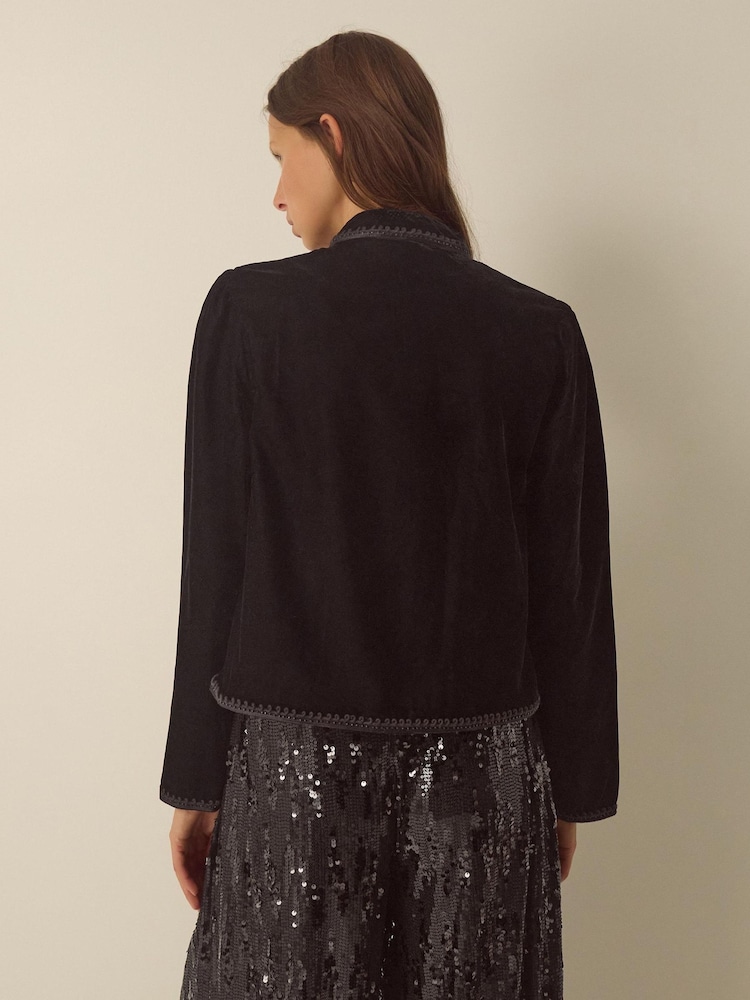 Monsoon Black Viola Beaded Frogging Velvet Jacket - Image 2 of 4 Monsoon Black Viola Beaded Frogging Velvet Jacket - Image 2 of 4