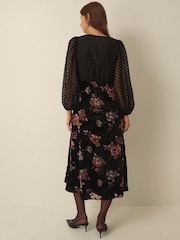 Monsoon Abril V-Neck Floral Devoré Velvet Midi Dress - Slika 3 iz 5