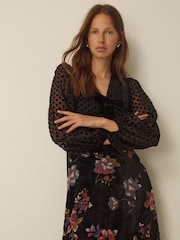 Monsoon Abril V-Neck Floral Devoré Velvet Midi Dress - Slika 4 iz 5