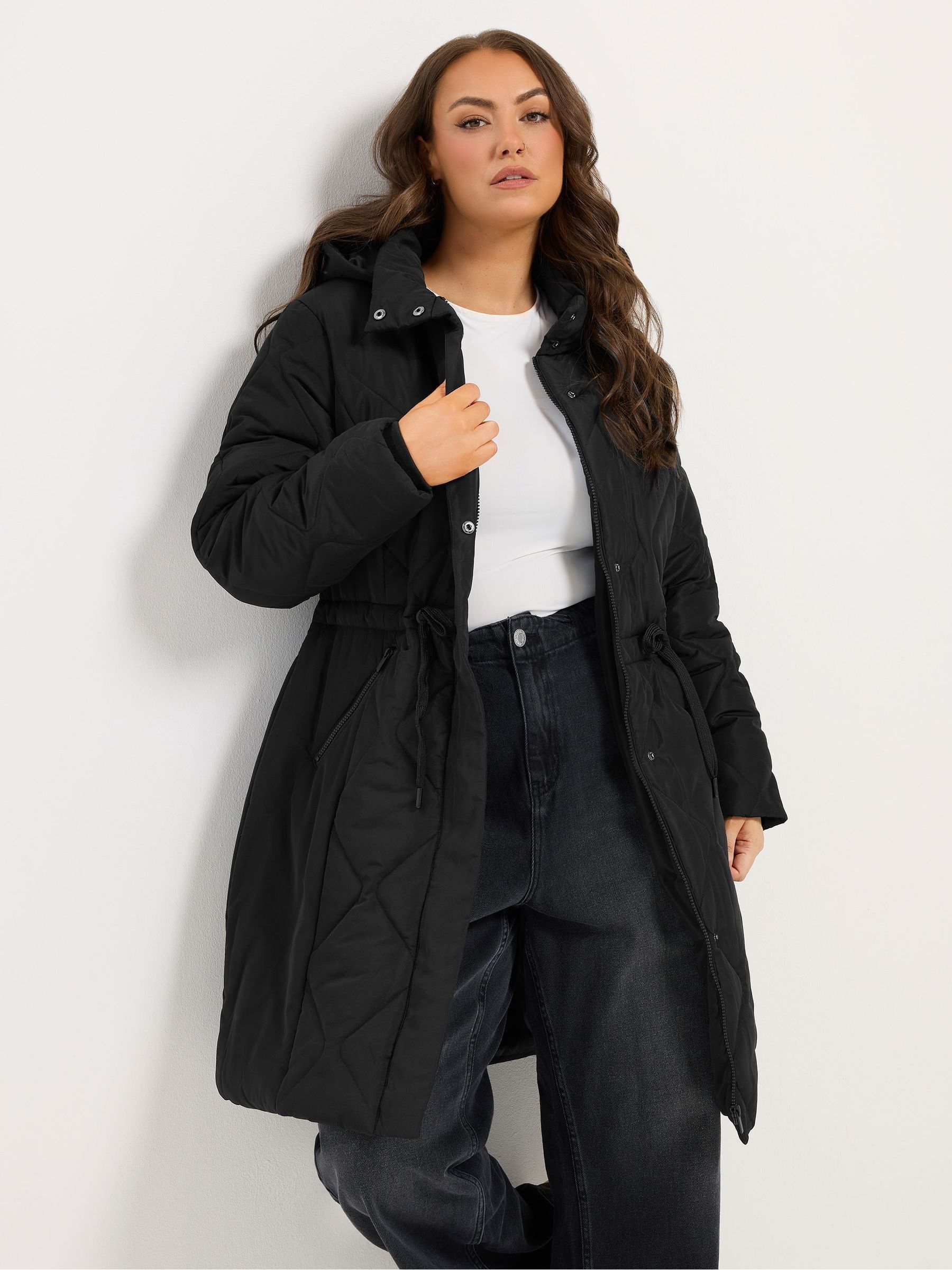 Yours Women's Black Padded Midi Coat In Size 30-32 - Image 3