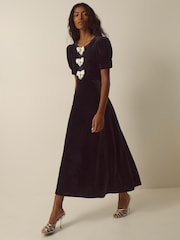 Monsoon Bella Puff Sleeve Embellished Bow Velvet Dress - Εικόνα 1 από 6