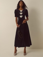 Monsoon Bella Puff Sleeve Embellished Bow Velvet Dress - Εικόνα 3 από 6