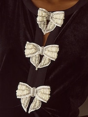 Monsoon Bella Puff Sleeve Embellished Bow Velvet Dress - Εικόνα 5 από 6