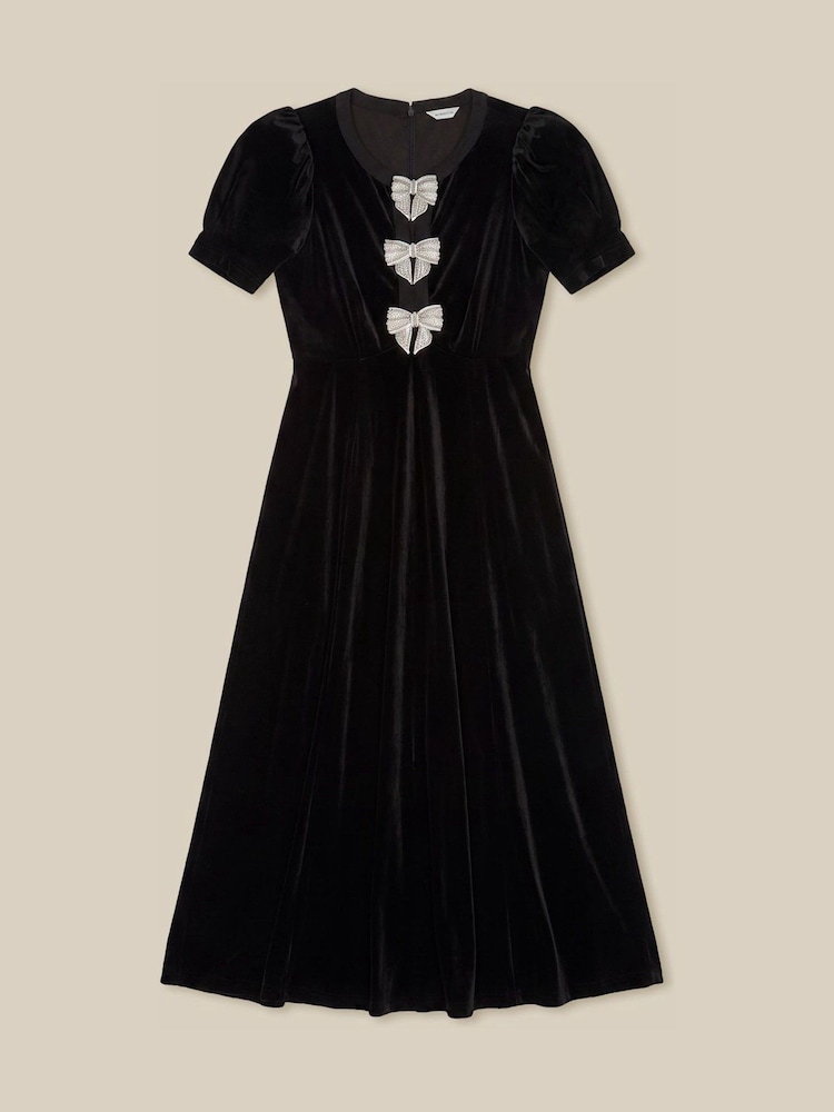Monsoon Bella Puff Sleeve Embellished Bow Velvet Dress - Εικόνα 6 από 6