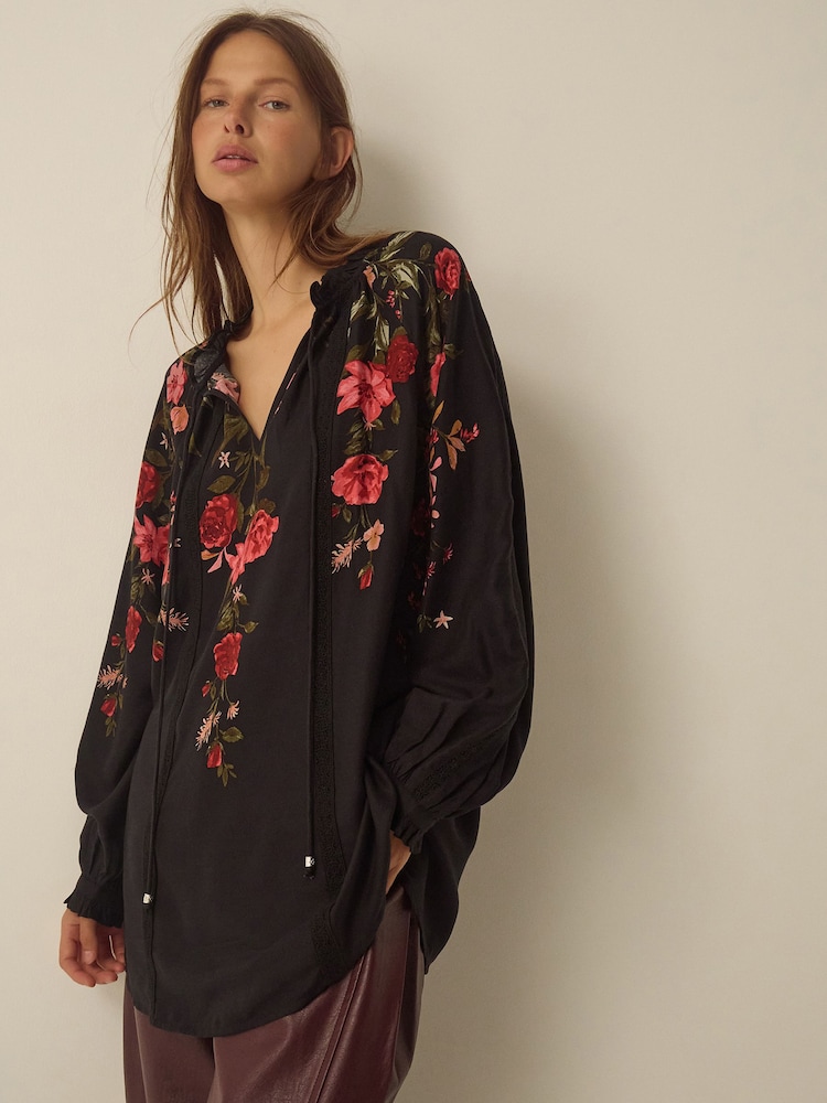 Monsoon Black Camille V-Neck Floral Print Blouse - Image 1 of 6 Monsoon Black Camille V-Neck Floral Print Blouse - Image 1 of 6